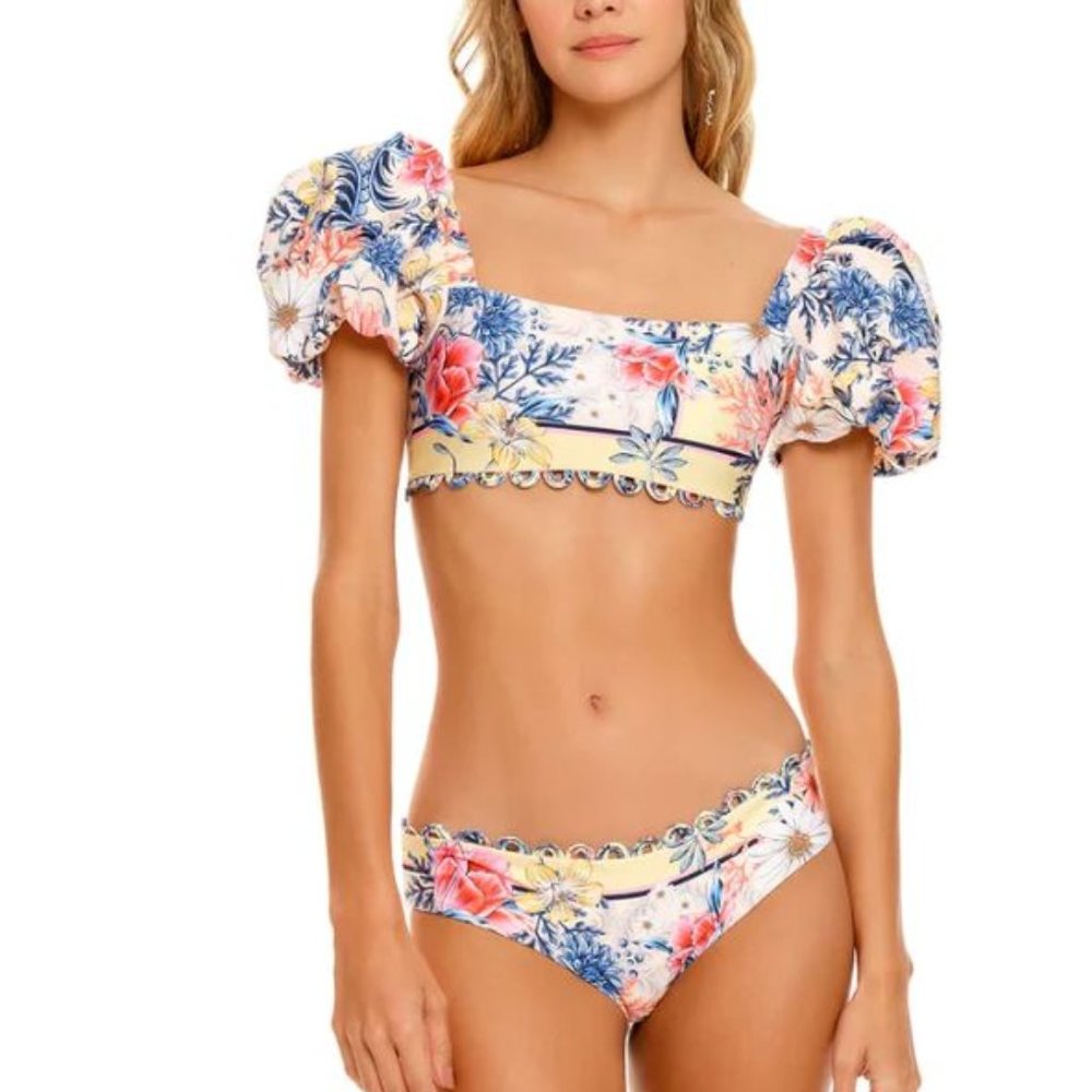 Agua Bendita Floral Puff Sleeve Bikini Set